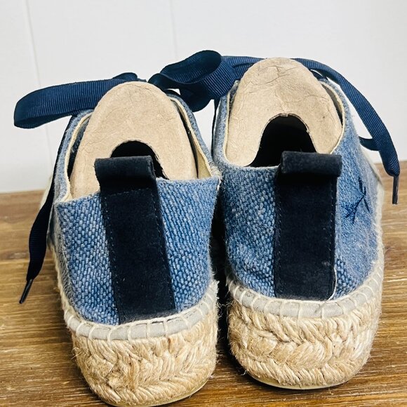 Manebi Hampton's Lace Up Espadrille Sneakers in Chambray 37 6.5 Coastal Prep - Picture 5 of 7